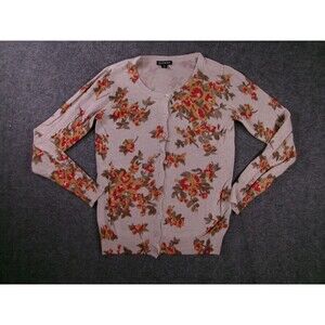 George Cardigan Womens S Floral Button Front Long Sleeve Oatmeal Fine Knit Rayon